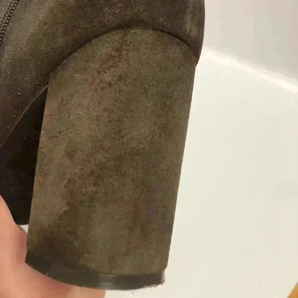 UO Faux Suede Dark Brown Booties Chunky Heels Women's Size 9