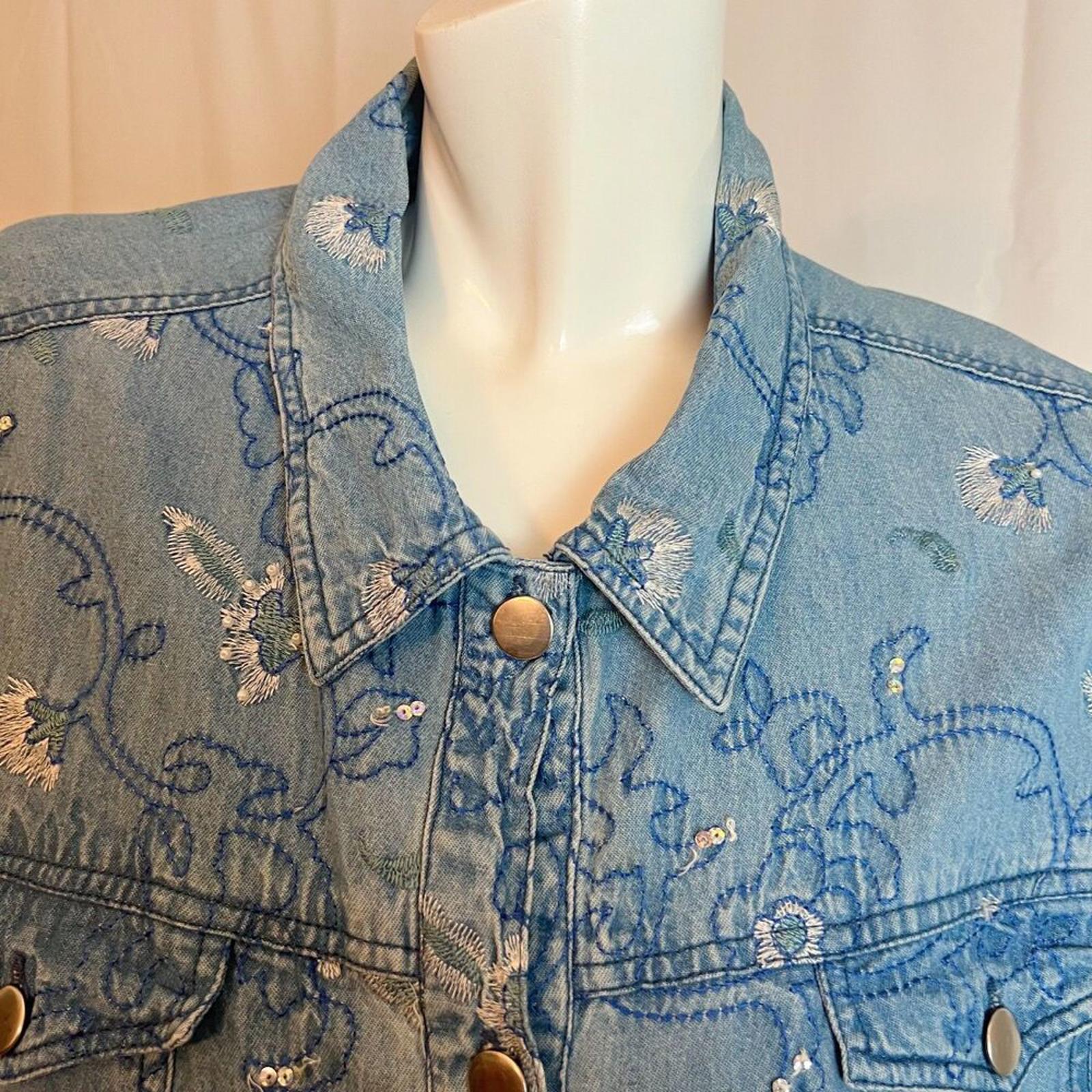 Vintage Alex Kim Denim Embroidered Button-Down Shirt Western Country Size XL