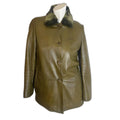 She's Miss Korean Green Leather Button Up Jacket Fur Collar Size S
