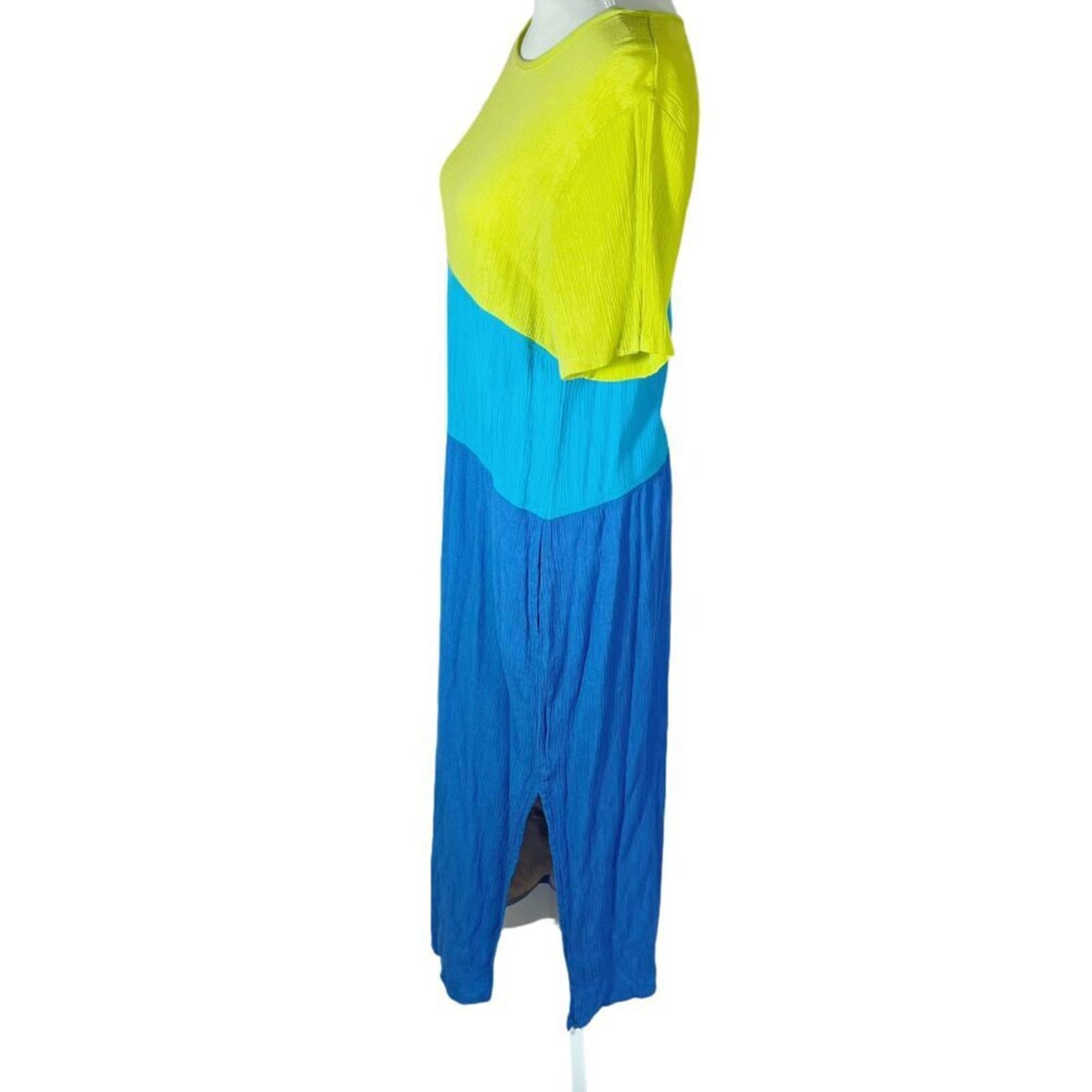 Diane Von Furstenburg Blue Green Color Block Maxi Dress Summer Beach Size M