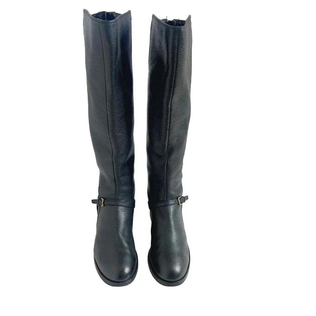 Cole Haan Pearlie Black Pebbled Leather Riding Boot With Buckle Women's Size 5.5