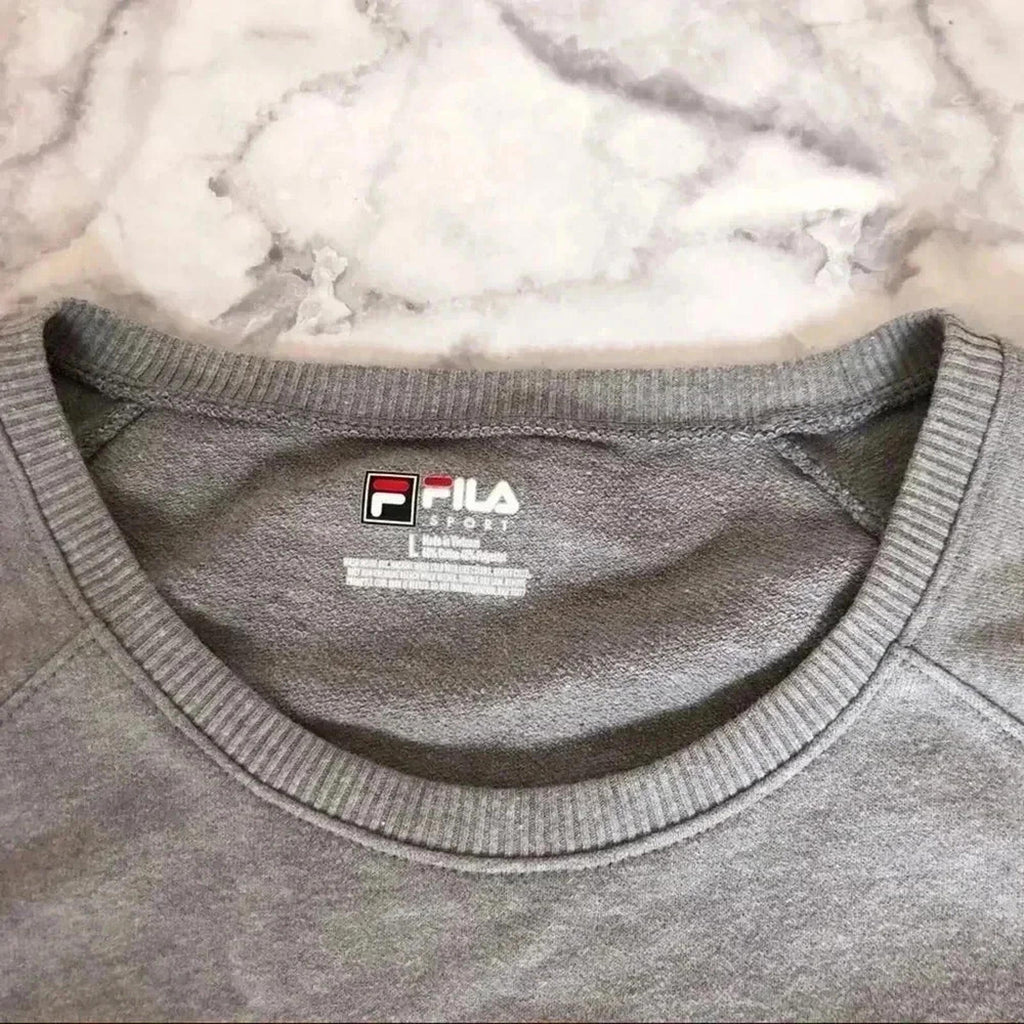Fila Sport Grey Raglan Crewneck Terrycloth Tee Blue Pink Athleisure Size L