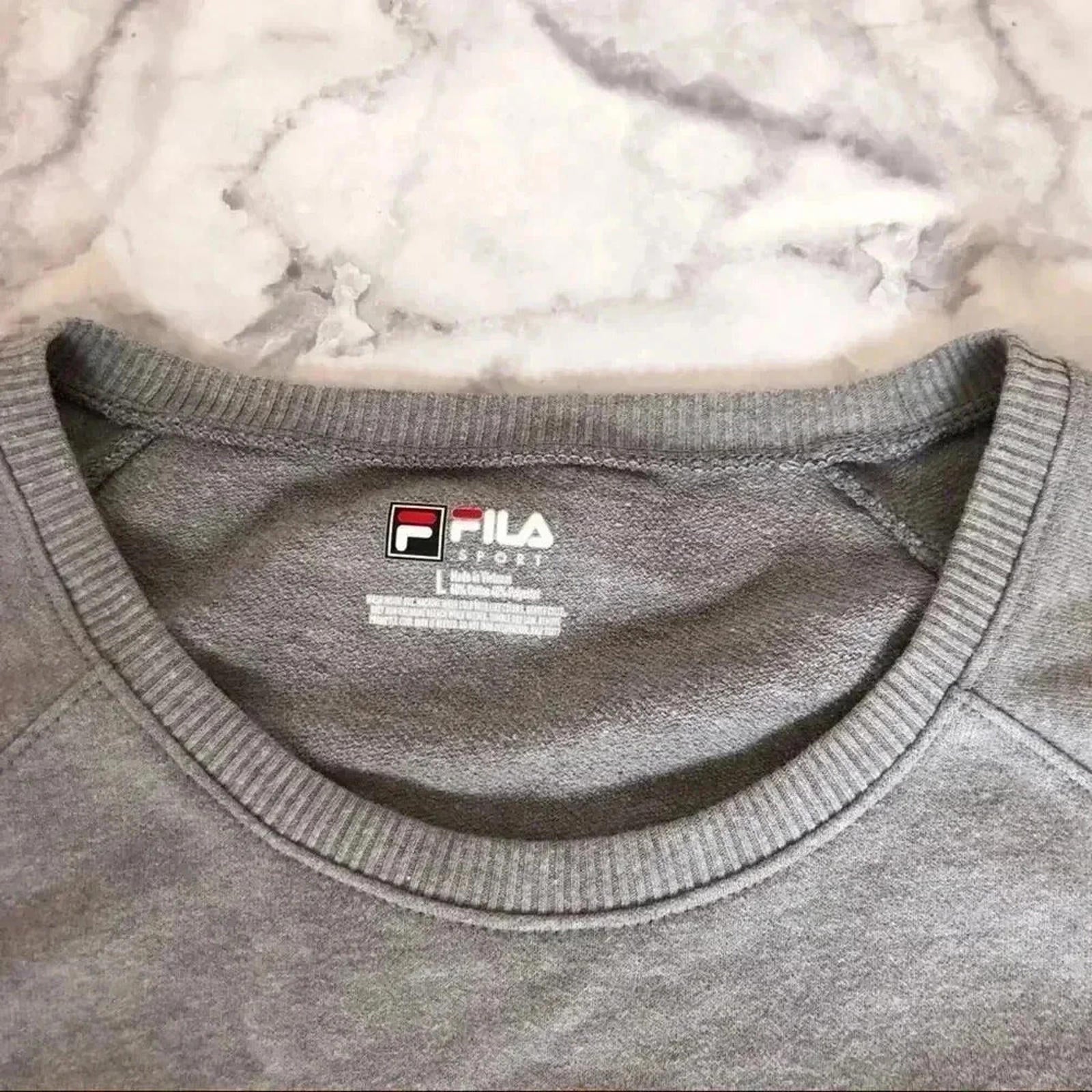 Fila Sport Grey Raglan Crewneck Terrycloth Tee Blue Pink Athleisure Size L