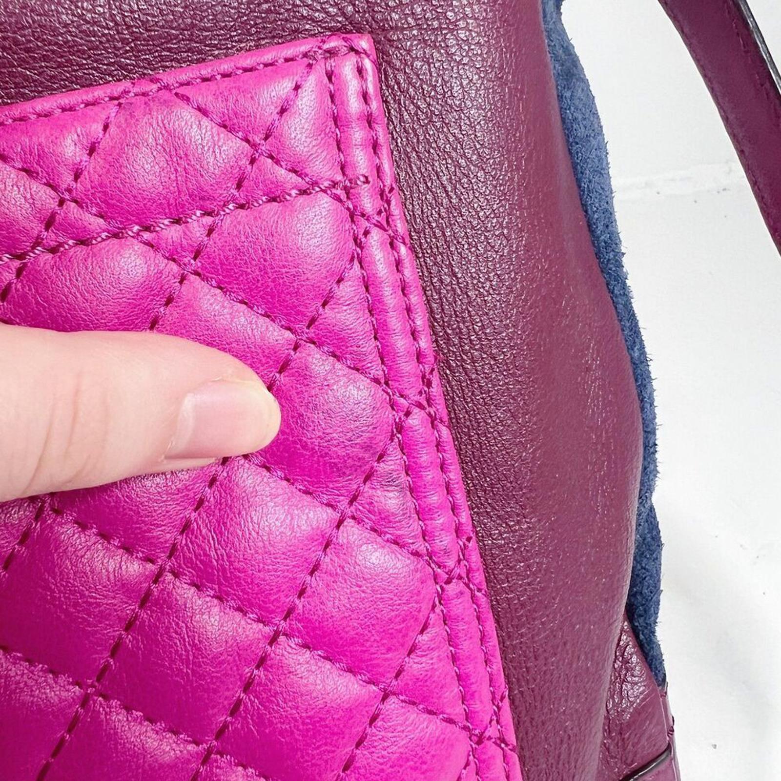 Coach Park Quilted Color Block Hobo Bag Maroon Pink Navy Blue Leather Bag