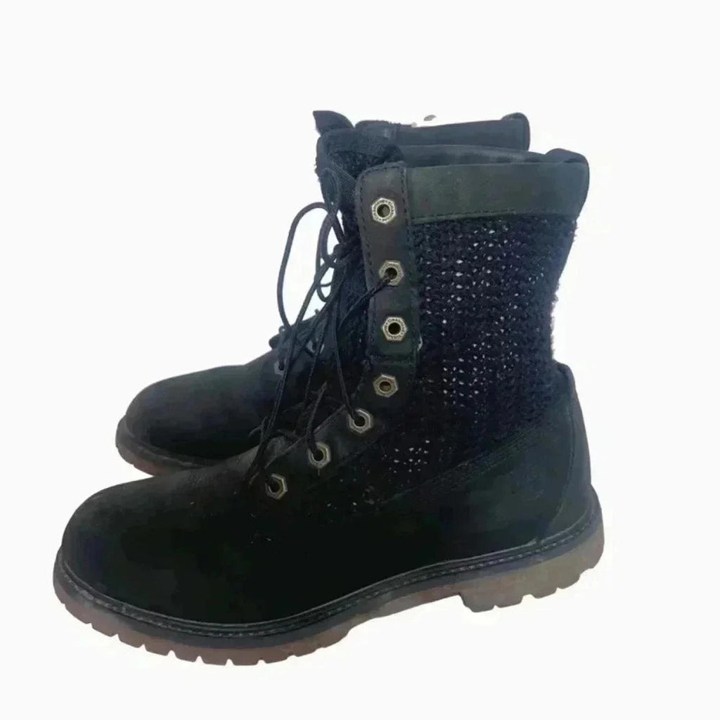 Timberland Black Leather Nuback Crochet Combat Boots Work Boots Size 9