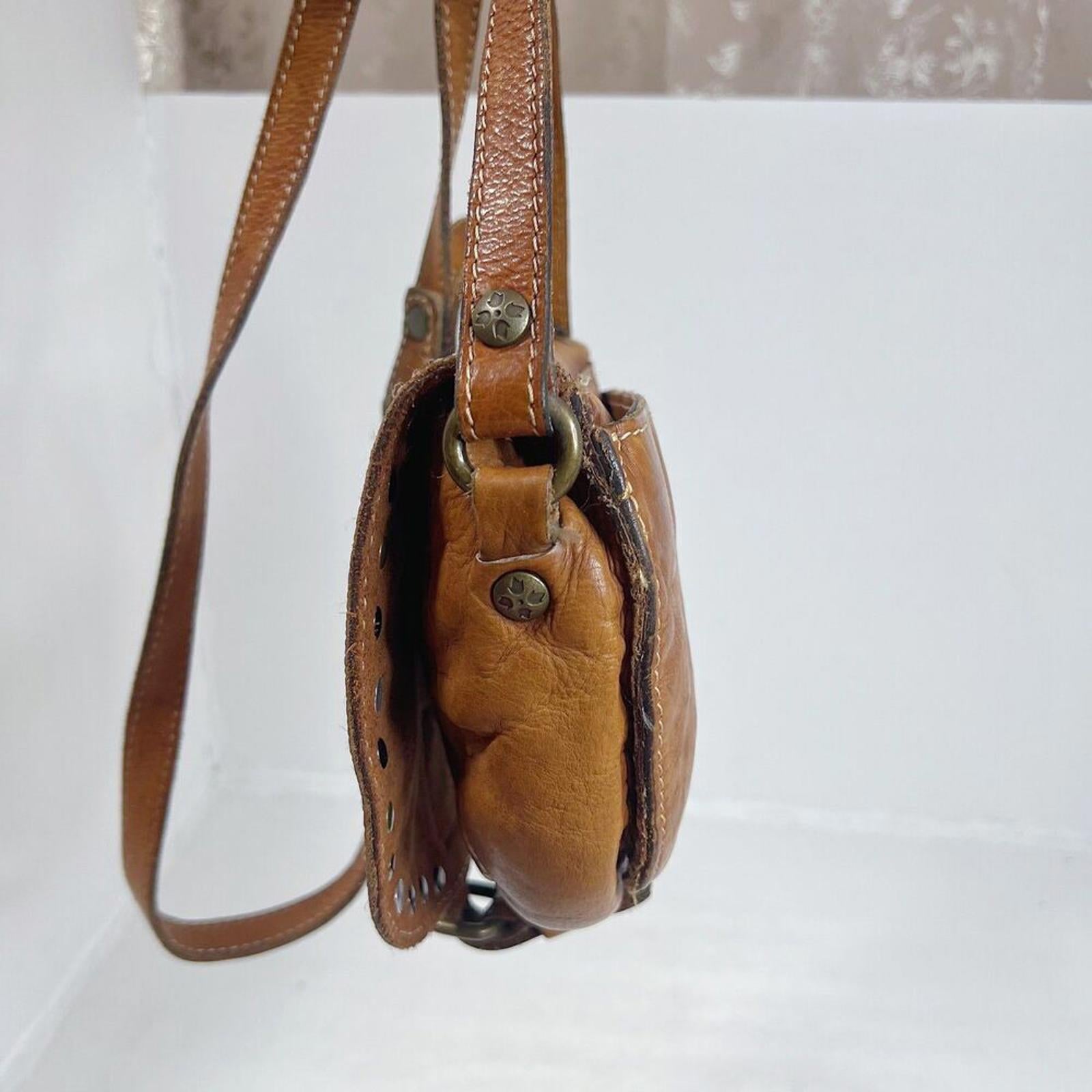 Patricia Nash Brown Leather Studded Crossbody Bag Boho Western Purse