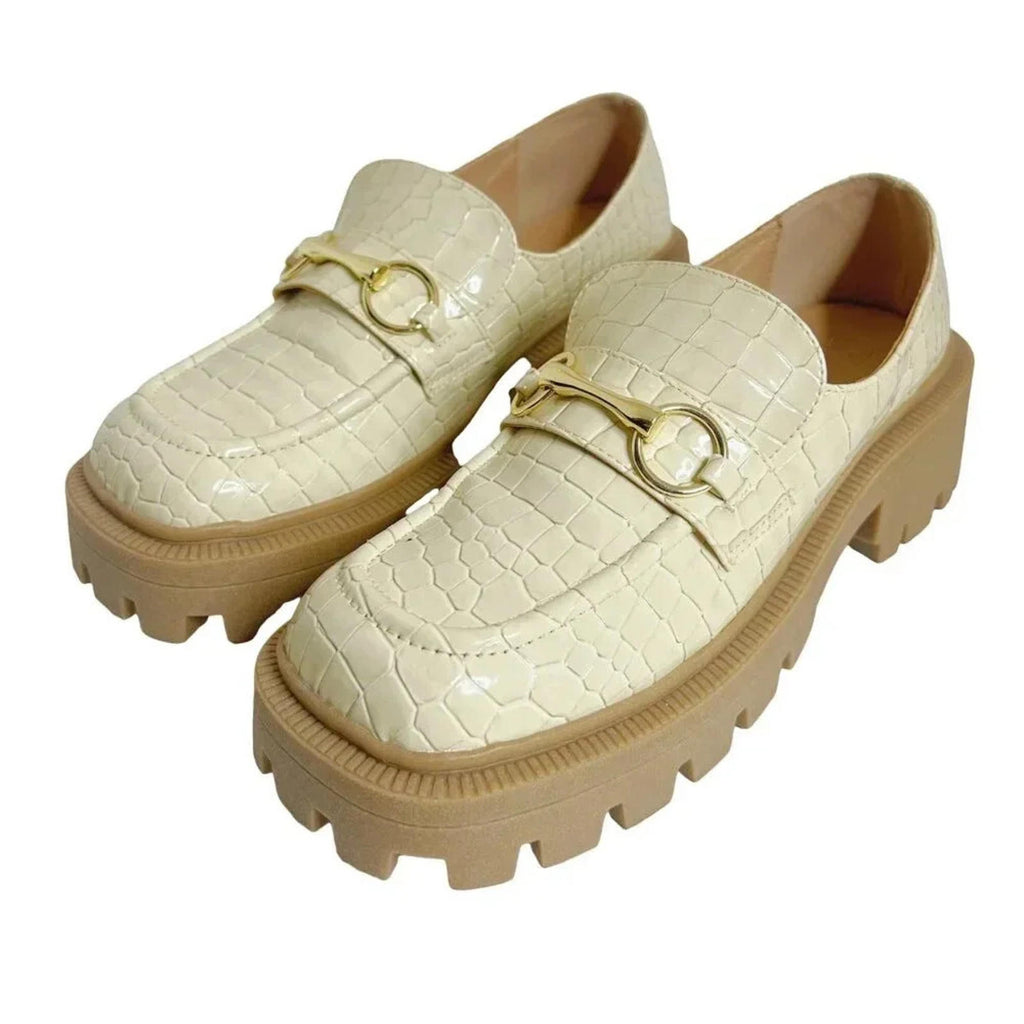 UO Faux Crocodile Leather Cream Loafers Women's Size 10