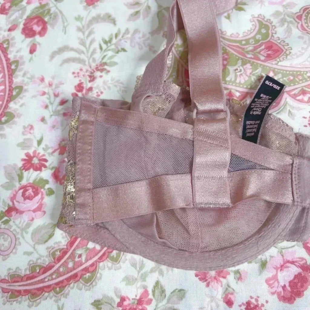 Victoria's Secret Very Sexy Blush Pink Gold Metallic Unlined Balconet Bra 32D