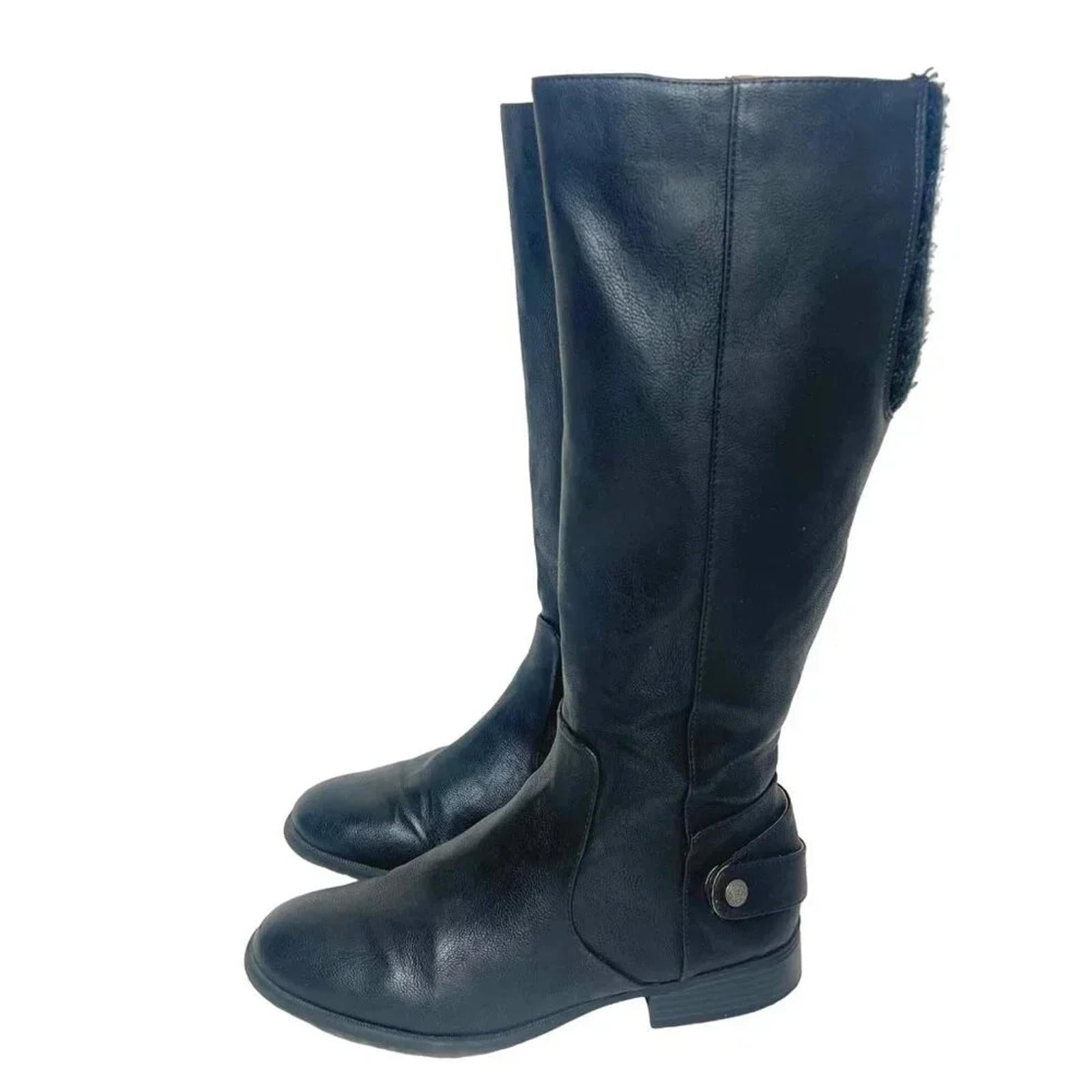 Life Stride Amy Black Faux Leather Knee High Riding Boots Knit Back Size 8.5