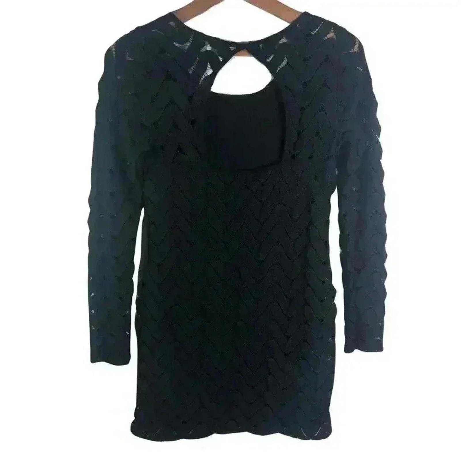 Free People Black Chevron Print Knit Bodycon Dress LBD Mini Dress Size S
