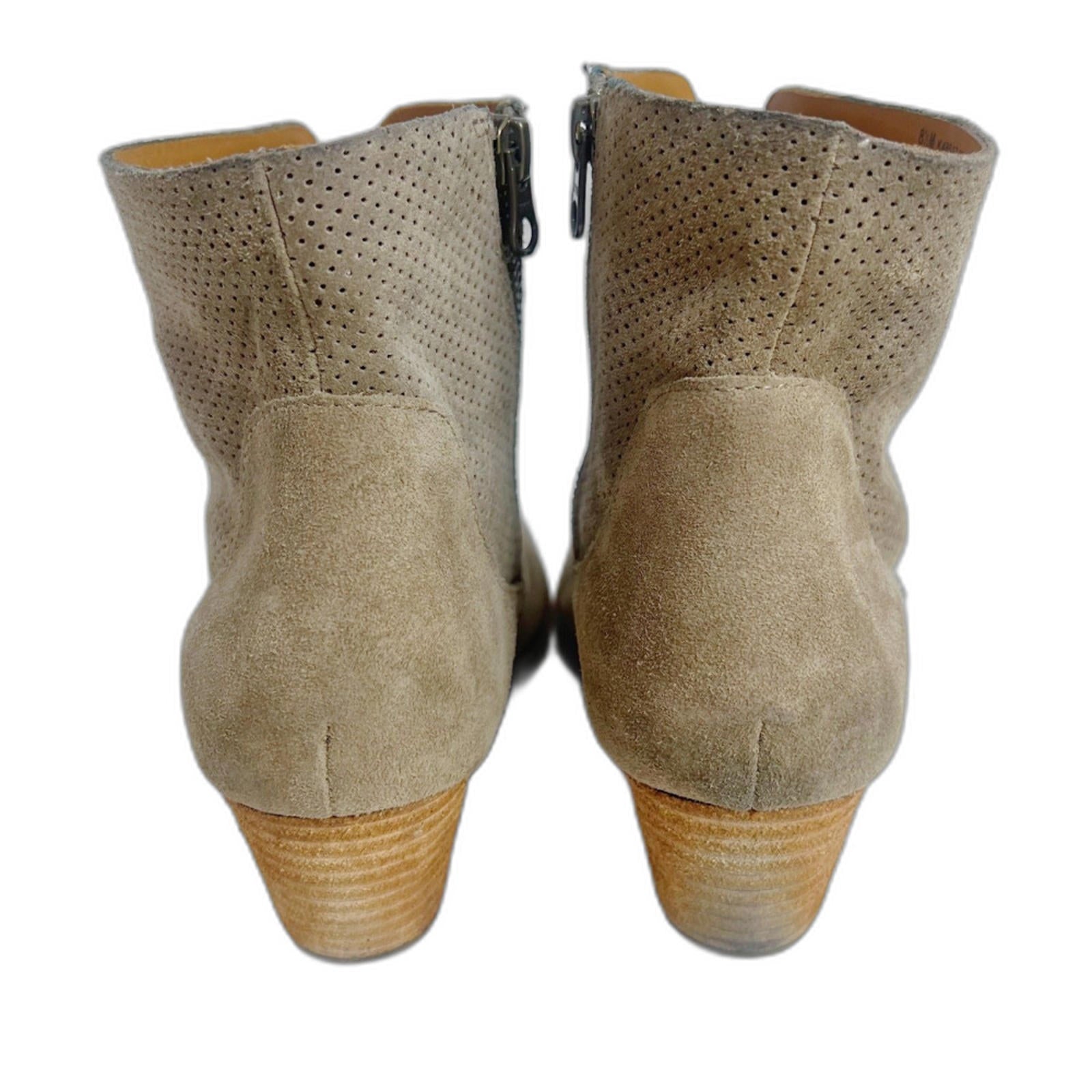Kork-Ease Sherrill Booties Taupe Suede Ankle Boots Tan Leather Size 8.5
