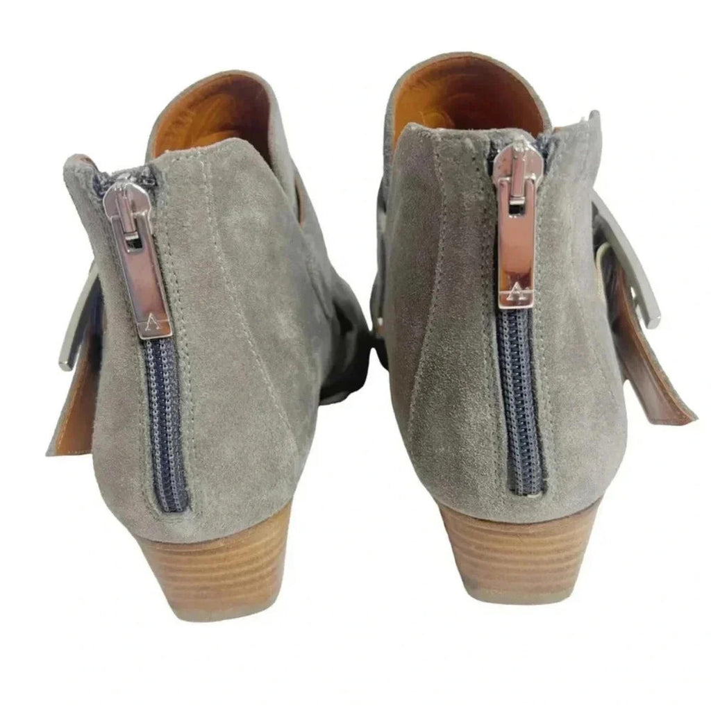 Aquatalia Like New Filomena Grey Suede Buckled Booties Women's Size 8.5