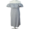 Banana Republic Seersucker Off Shoulder White Grey Striped Ruffle Dress Size 8