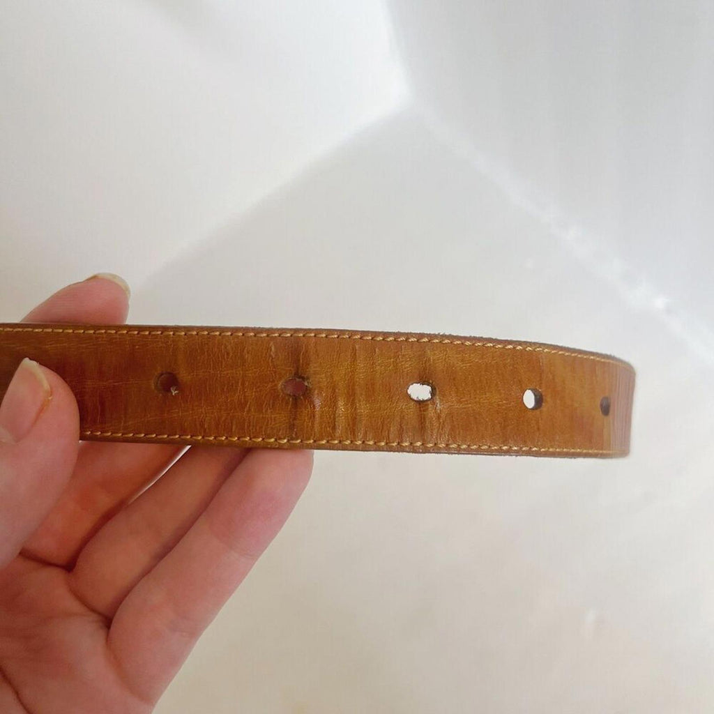 Pierre Cardin Vintage Cognac Brown Leather Skinny Belt Gold Hardware Size 34