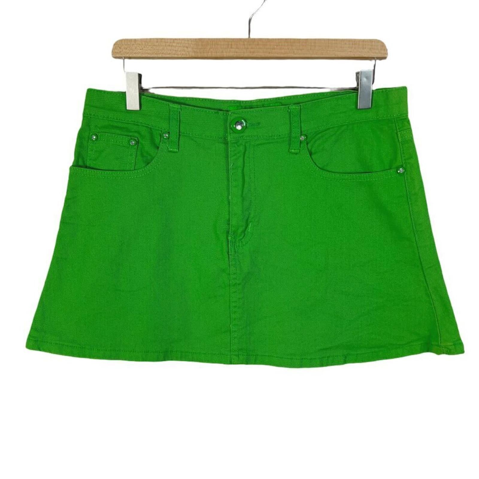 y2k Vintage Green Denim Mini Skirt Rhineston Buttons Women's Size 15