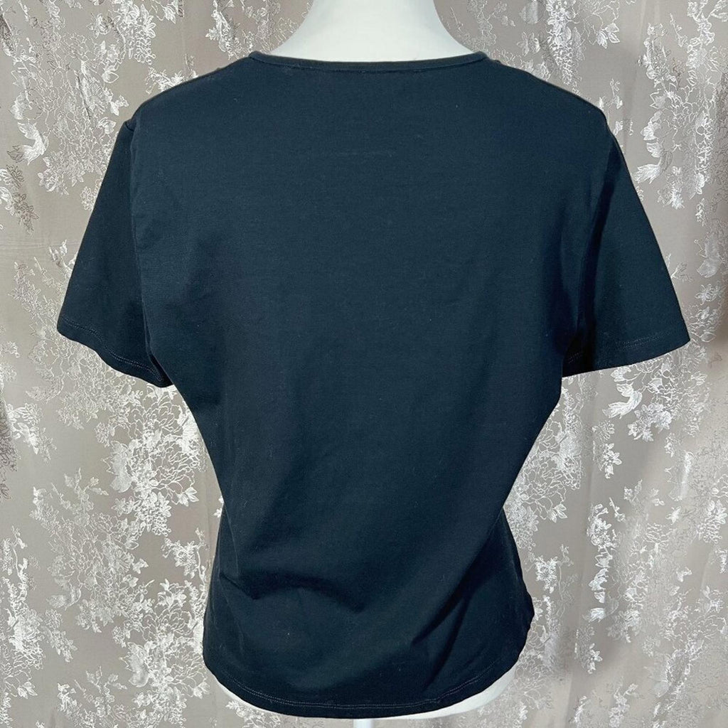 St. John y2k Vintage Black T Shirt Gold Embellished Front Rhinestones Size S