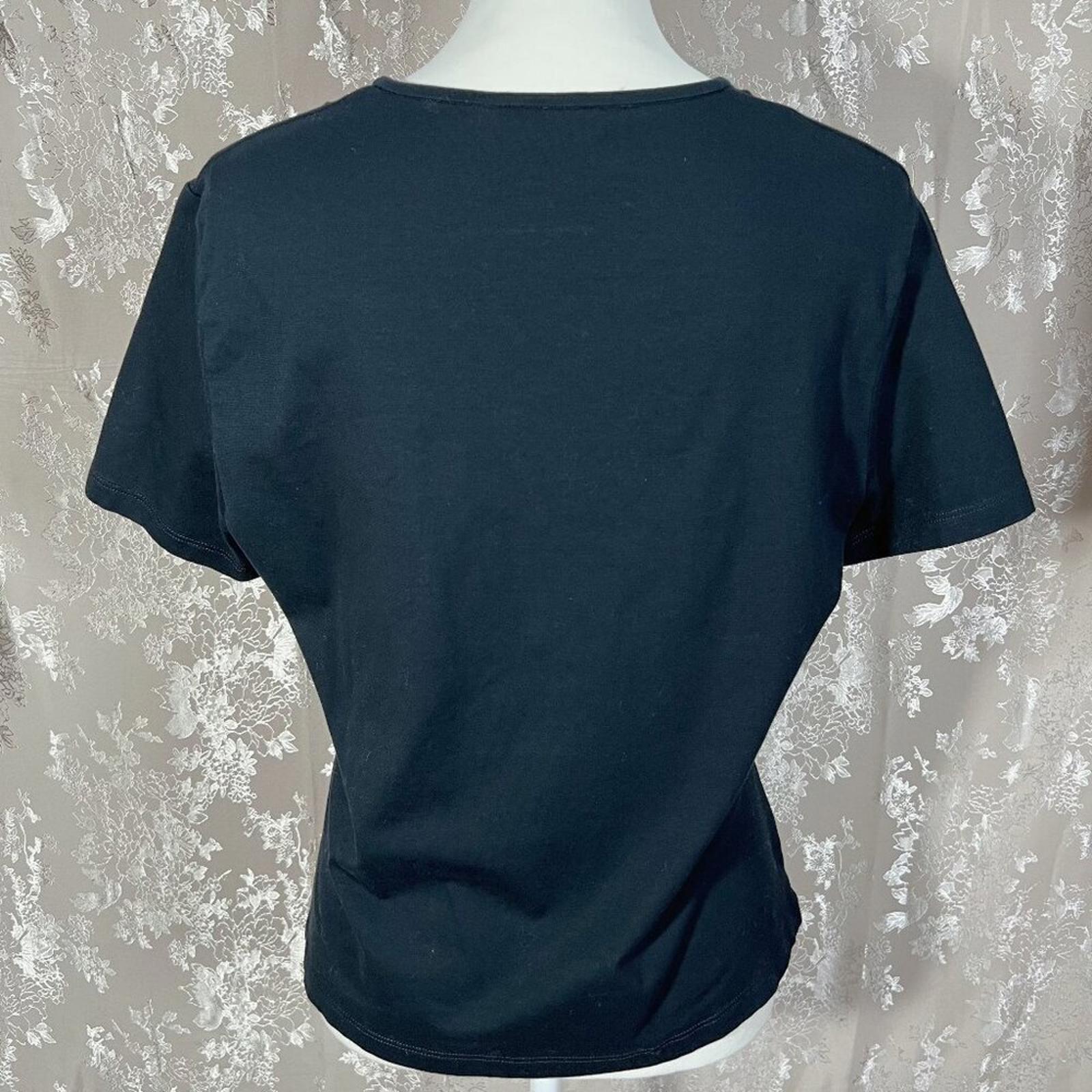 St. John y2k Vintage Black T Shirt Gold Embellished Front Rhinestones Size S