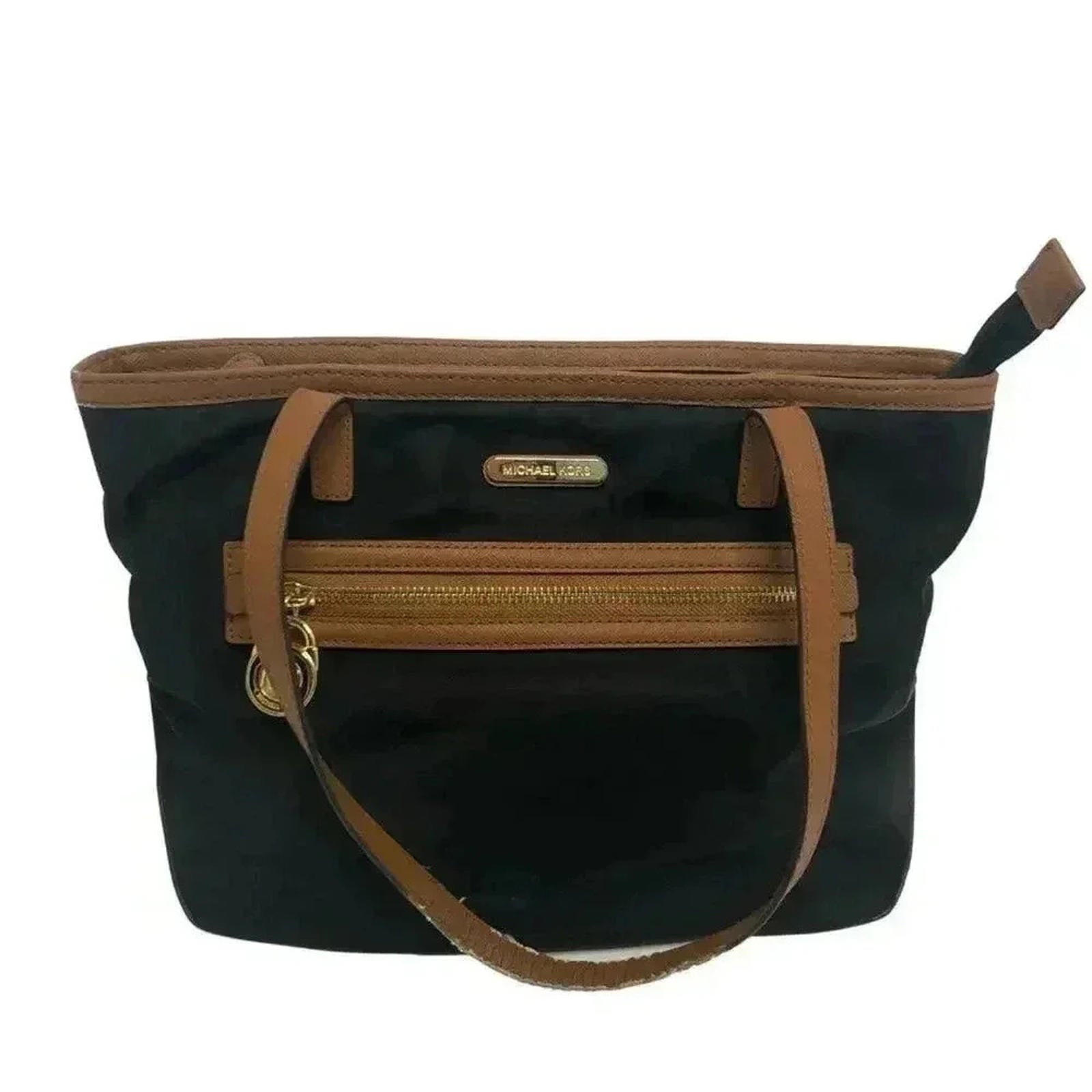 Michael Kors Black Nylon Tote Bag Leather Straps