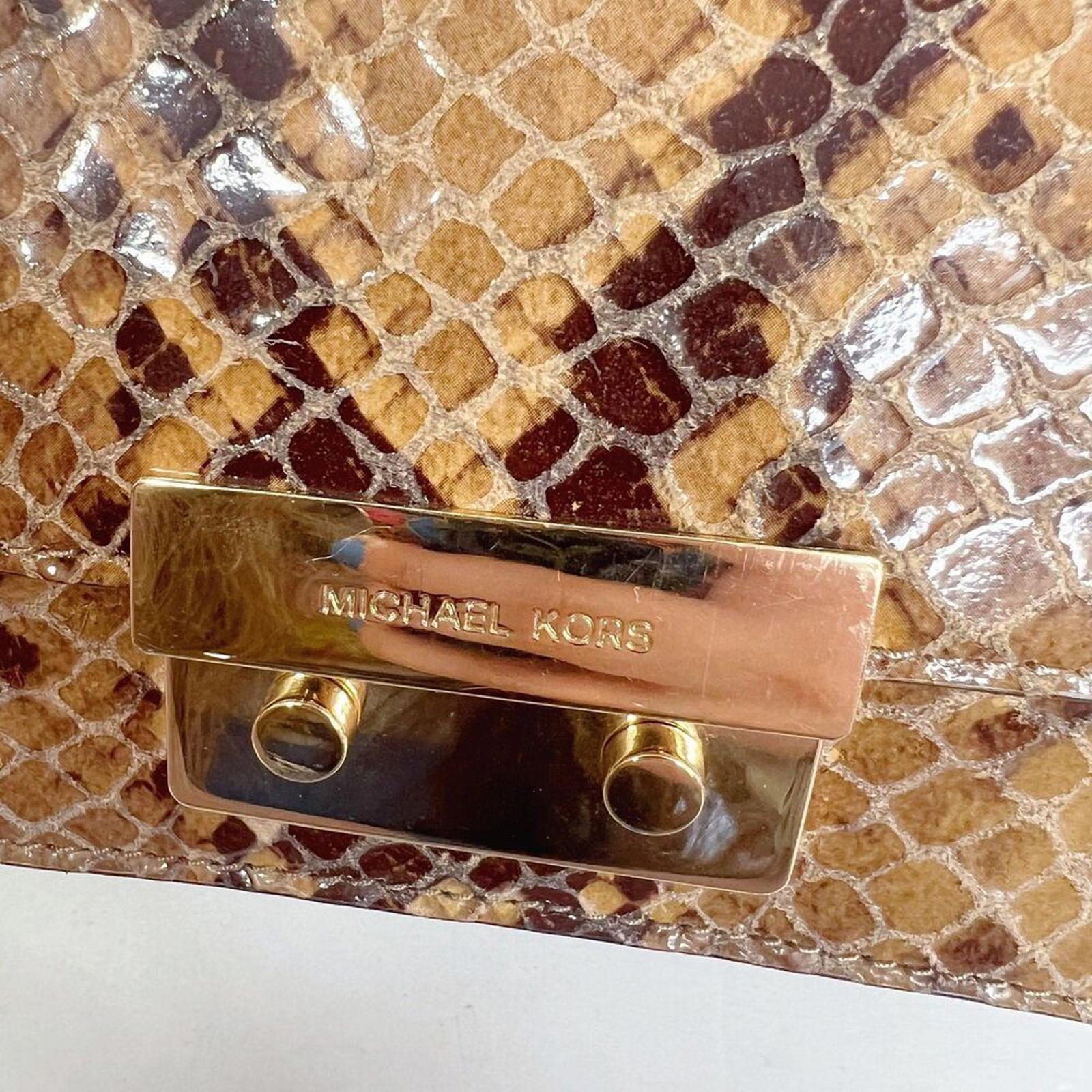Michael Kors Snakeskin Brown Tan Snake Print Embossed Leather Crossbody Bag