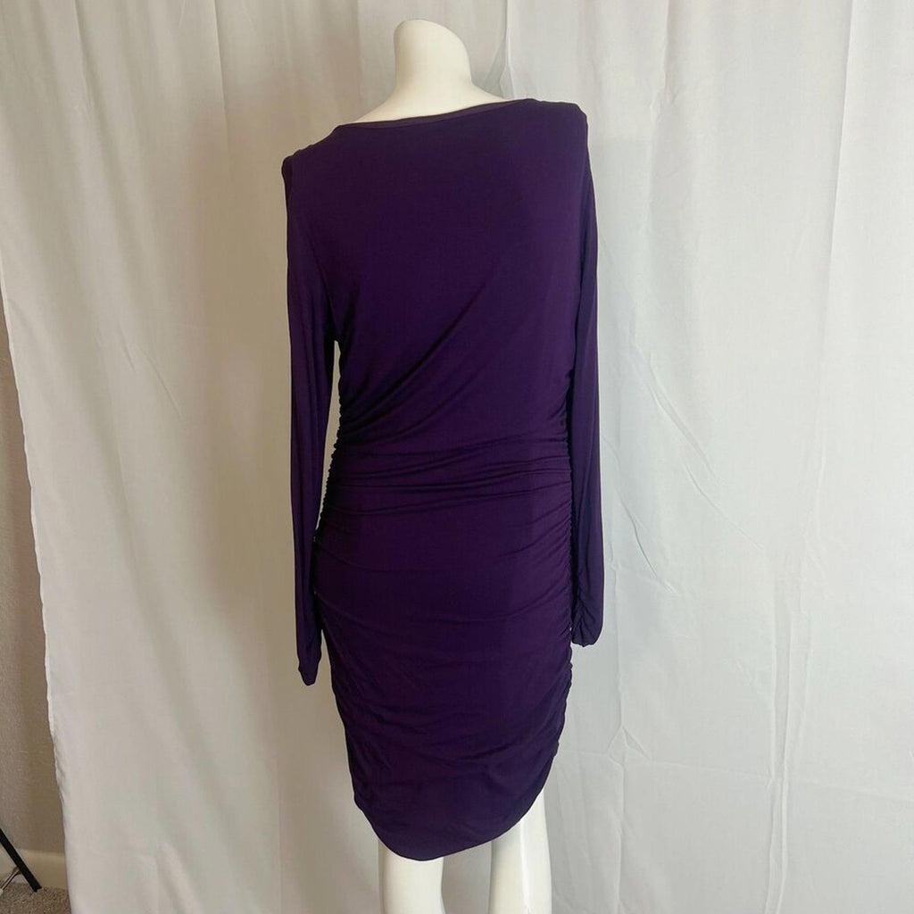 Lauren Ralph Lauren Plum Purple Cocktail Dress Ruched Long Sleeve Size 14