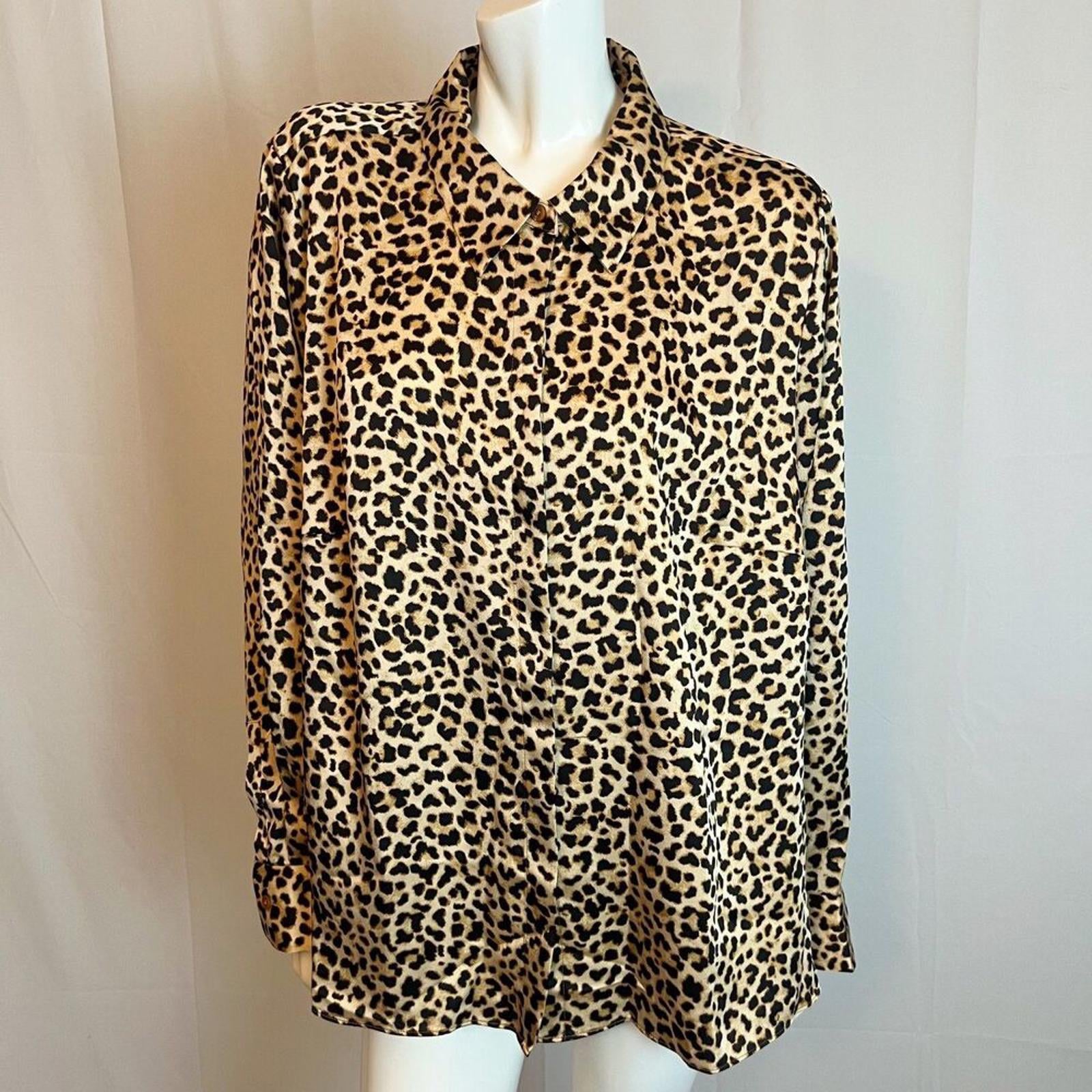 NWT A New Day Leopard Print Satin Blouse Women's Size 2XL