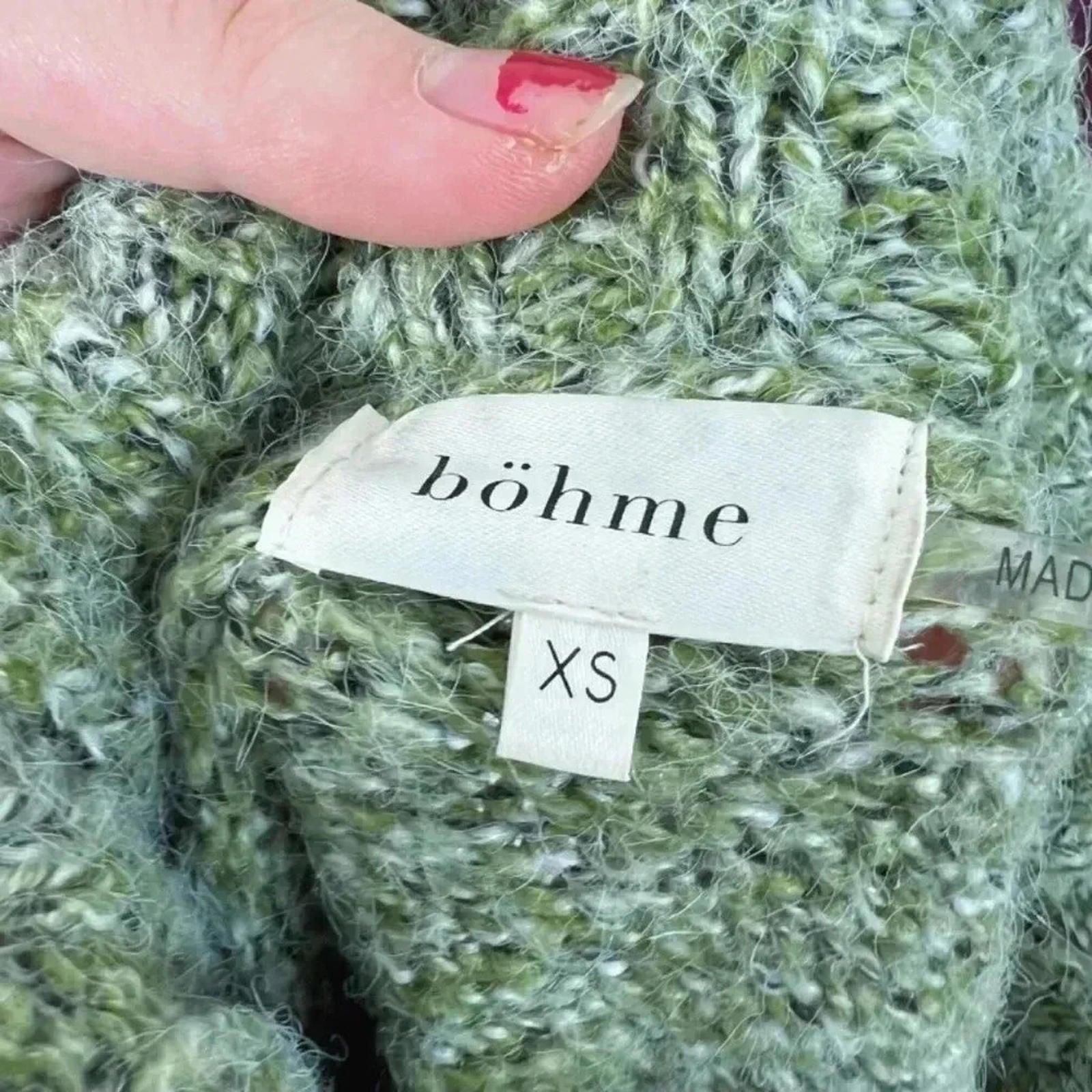 Bohme Green White Turtleneck Mock Neck Knit Sweater Women's Size XS