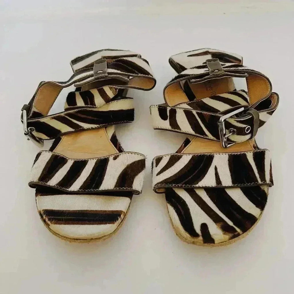 Gianvito Rossi Vintage Zebra Print Leather Cowhide Strappy Sandals Size 6.5 US