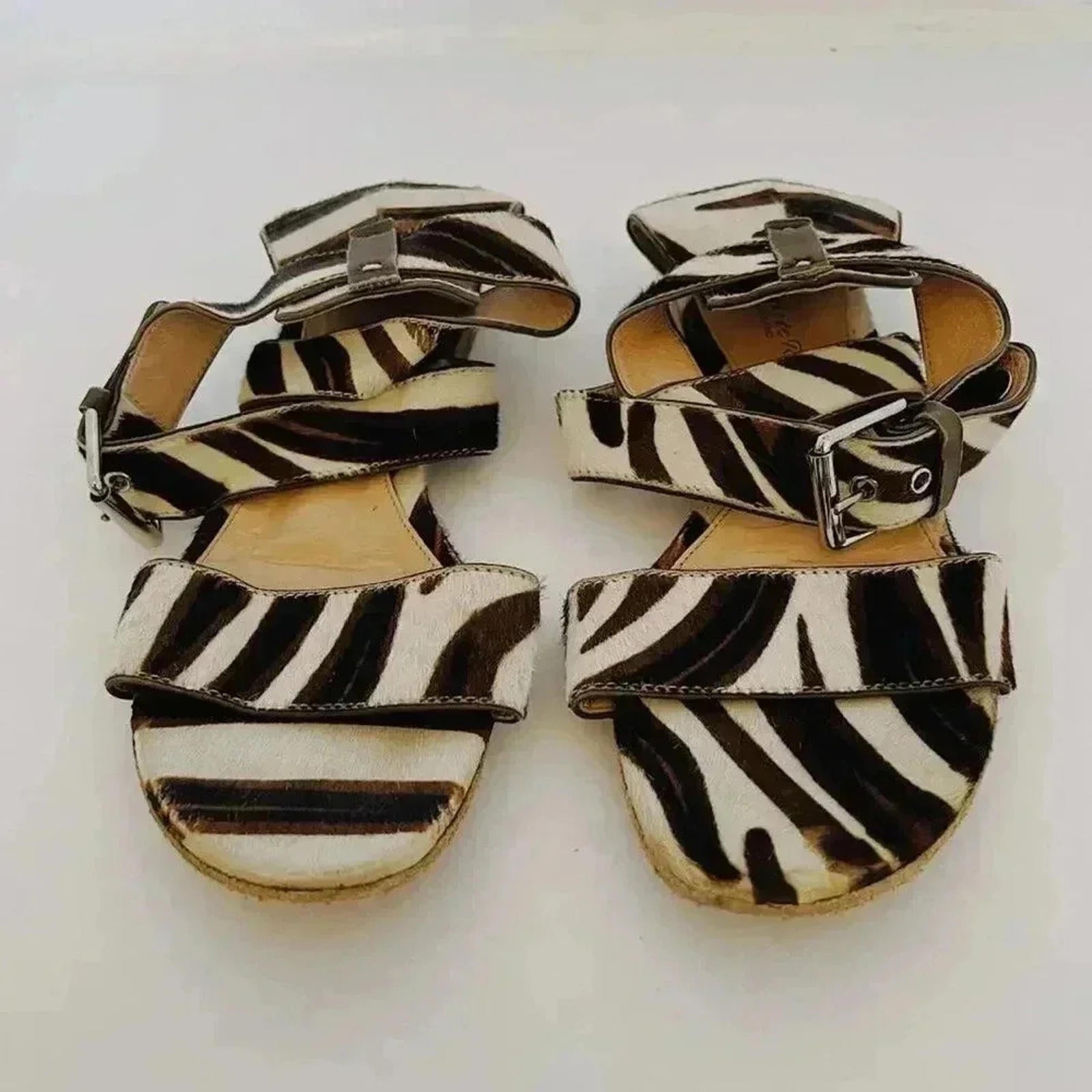Gianvito Rossi Vintage Zebra Print Leather Cowhide Strappy Sandals Size 6.5 US