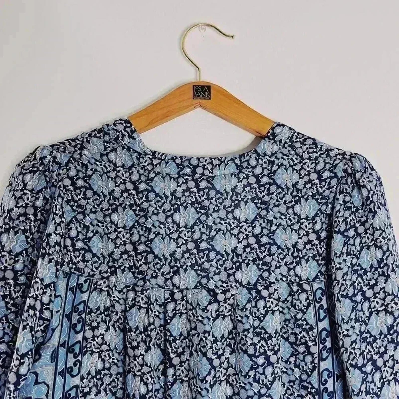 Joie Silk Navy Light Blue Floral Long Sleeve Blouse Summer Office Size XS
