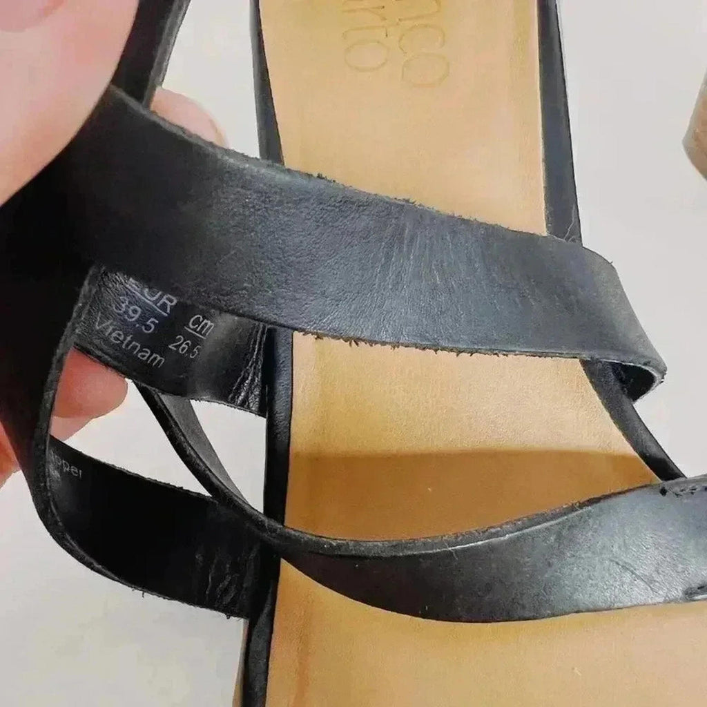 Franco Sarto Black Leather Heeled Sandals Strappy Women's Size 9.5