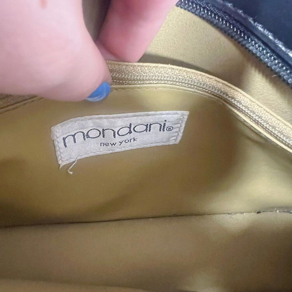 Vintage Mondani Black Leather Shoulder Bag Structured Laser Cut Purse