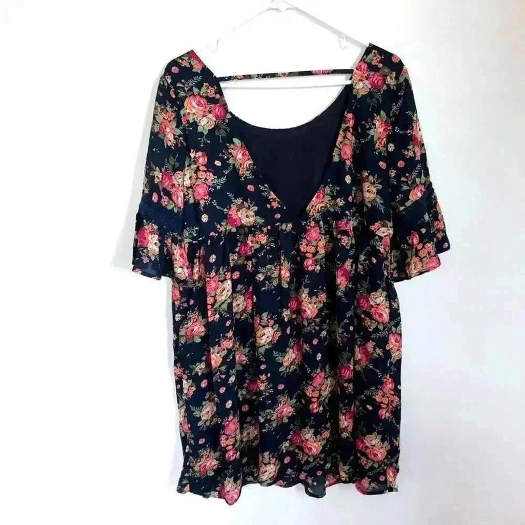 Chic Floral Jodifl Navy Floral Babydoll Dress Flowers Women's Size L