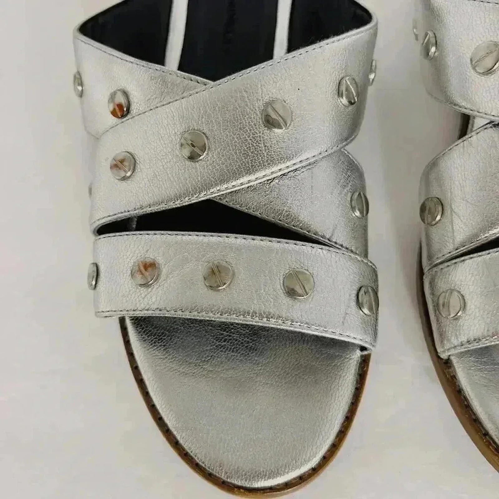 Rebecca Minkoff Silver Leather Studded Strappy Sandals Women's Size 8