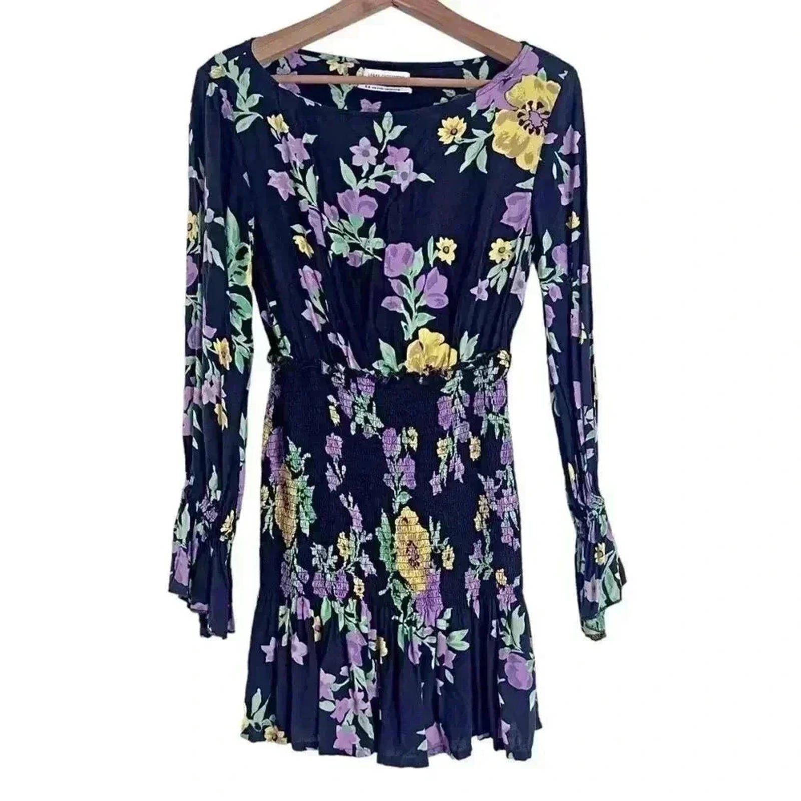 Urban Outfitters UO Black and Purple Smocked Floral Mini Dress Size M