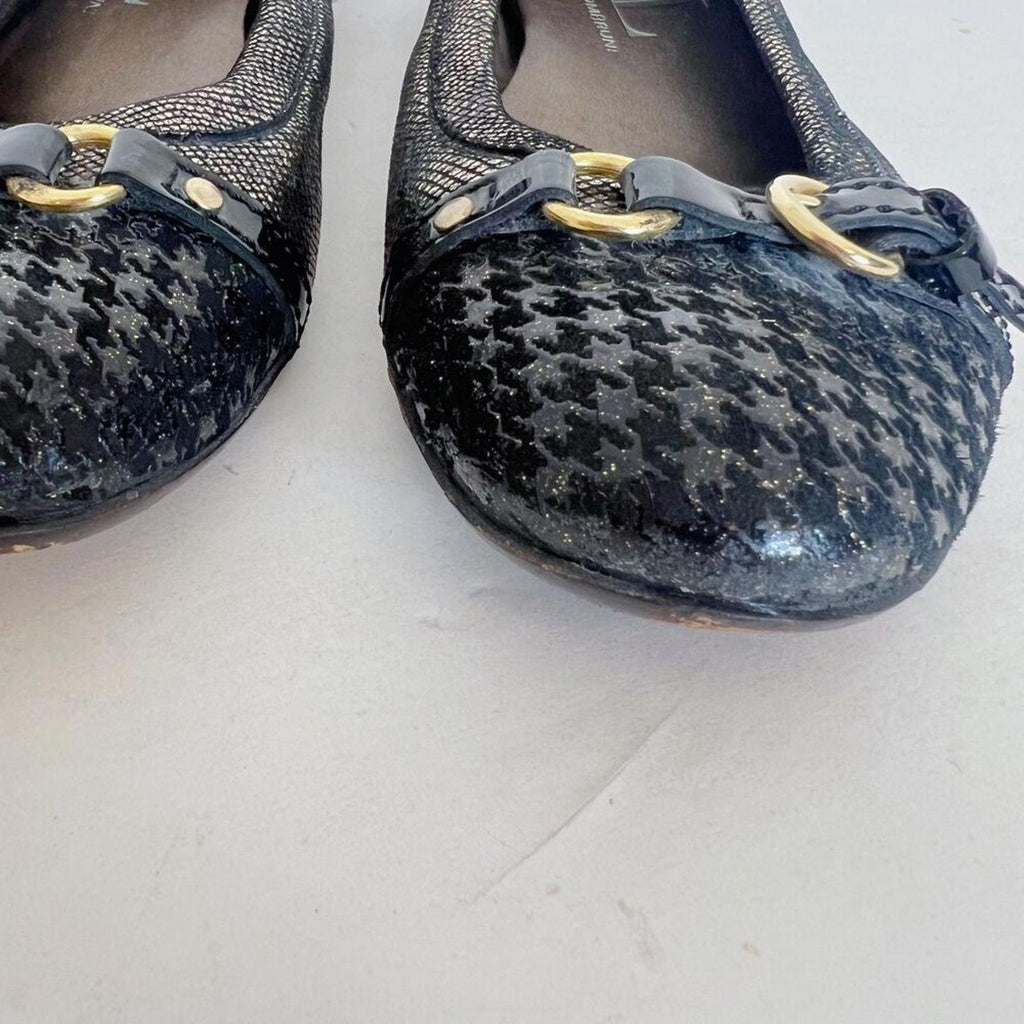 AGL Attilio Giusti Leombruni Black Gold Houndstooth Cap Toe Ballet Flat Size 8.5