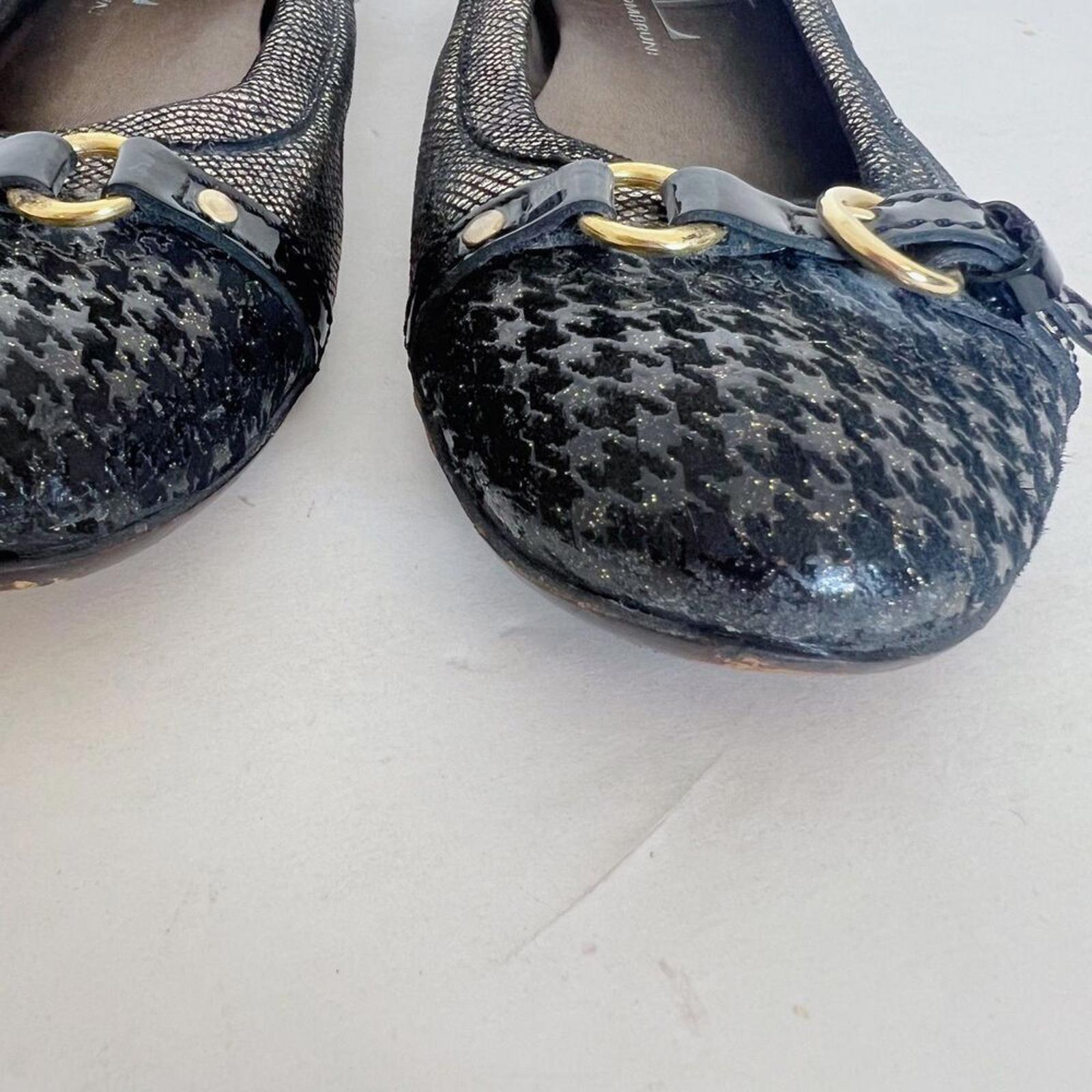 AGL Attilio Giusti Leombruni Black Gold Houndstooth Cap Toe Ballet Flat Size 8.5