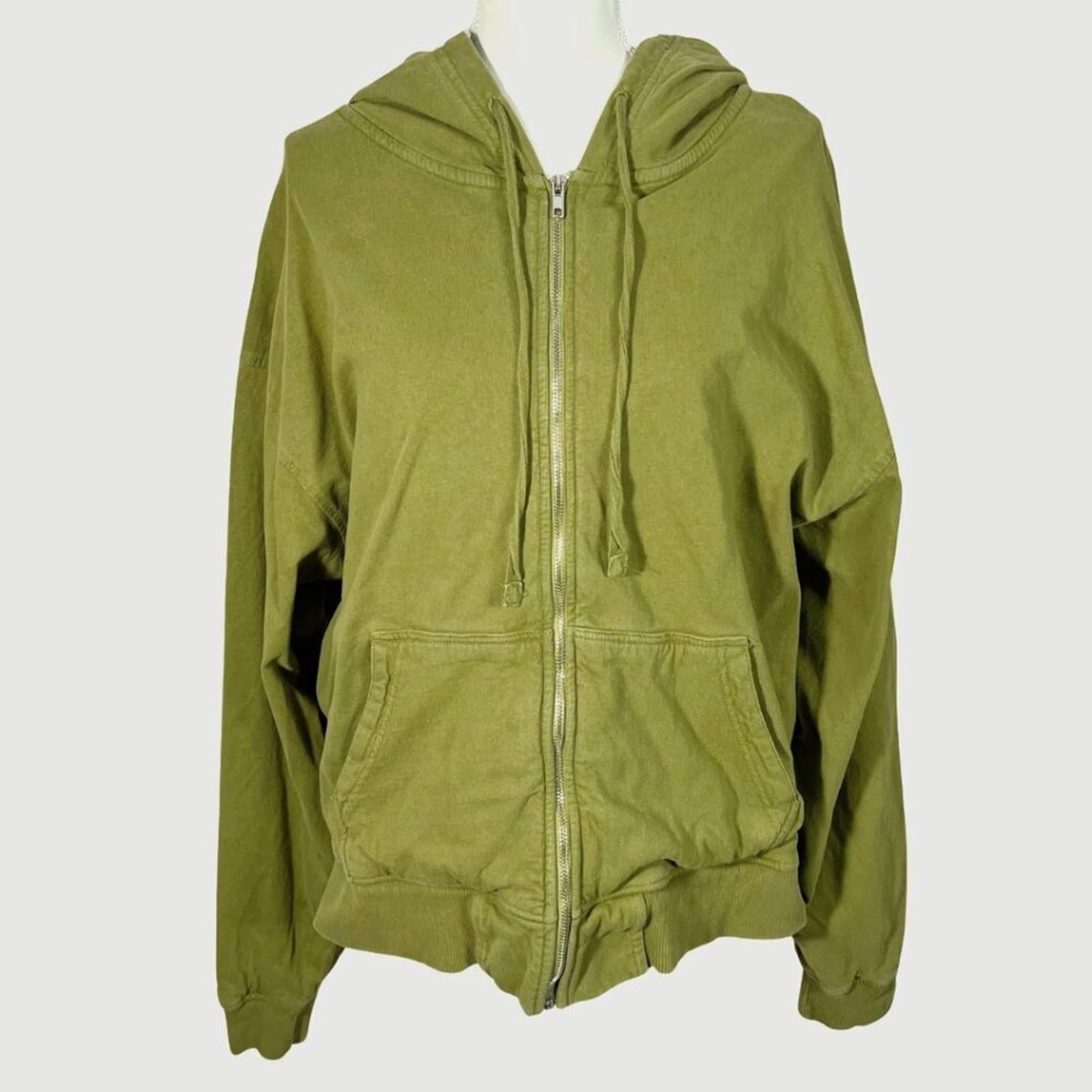BDG Olive Green Zip Up Heavy Duty Hoodie Waffle Thermal Insulated Size L