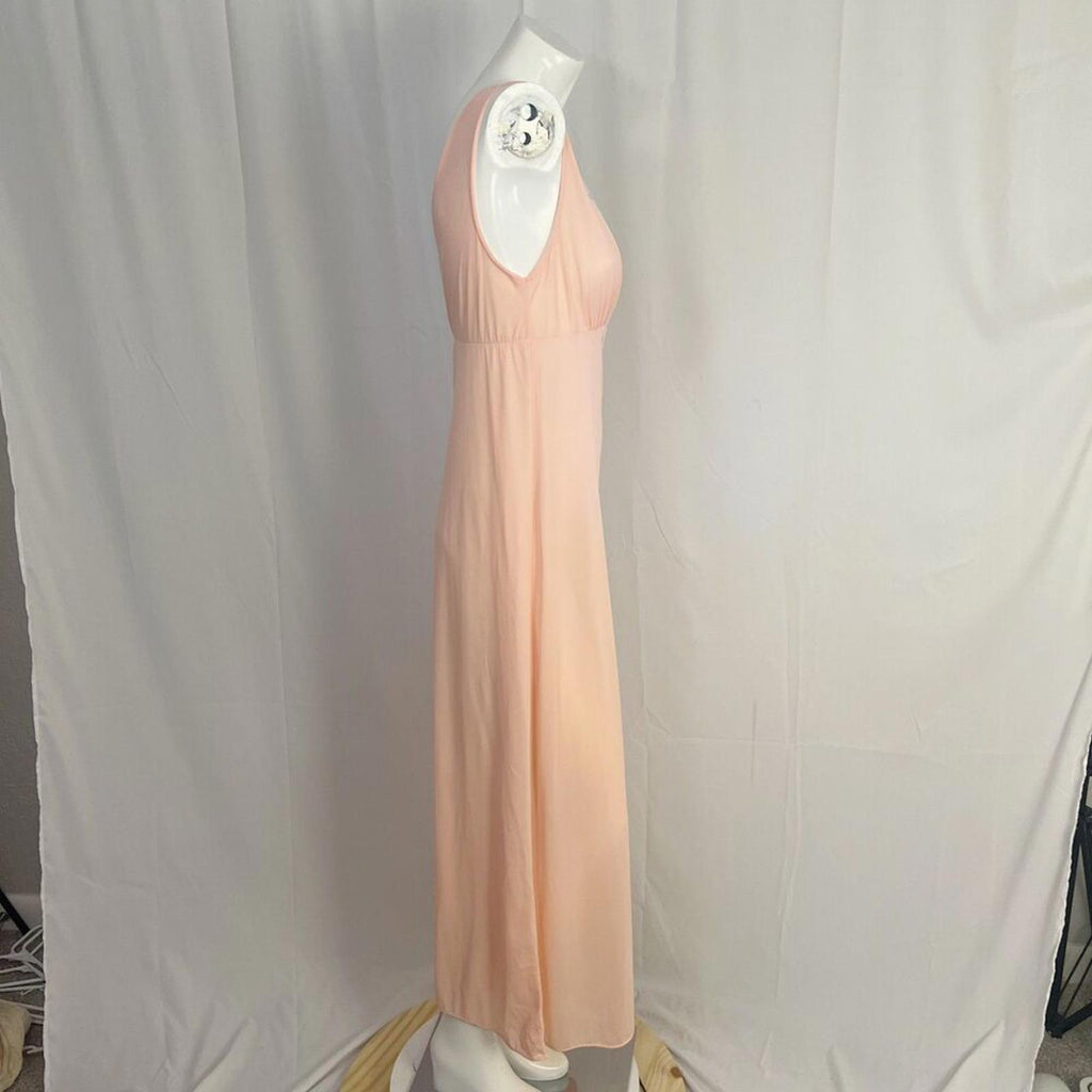 Vintage 1970s Kayser Peachy Pink Cream Lace Maxi Night Gown Women's Size 2
