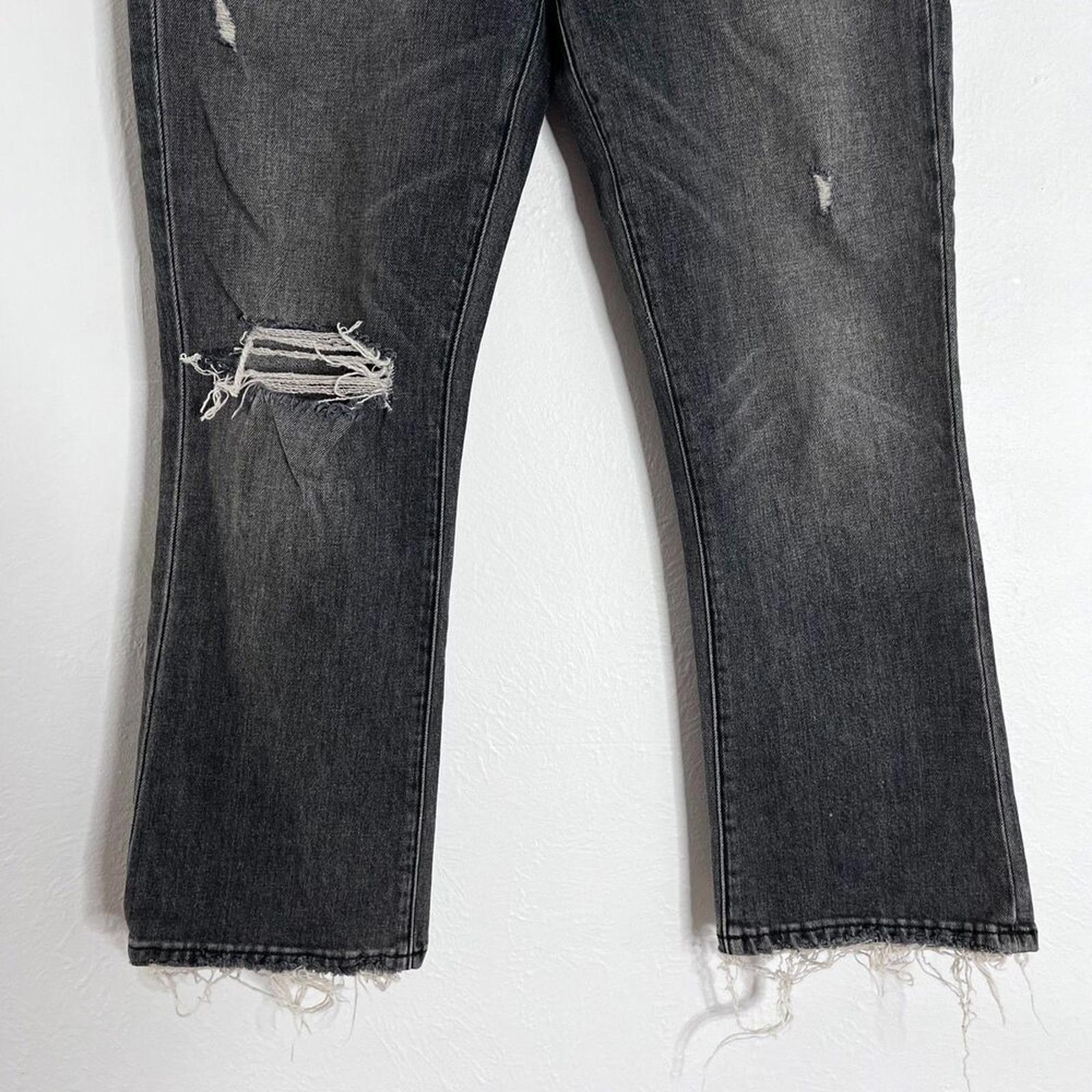 Adaptation Dark Grey Charcoal Jeans High Rise Distressed Flared Denim Grunge