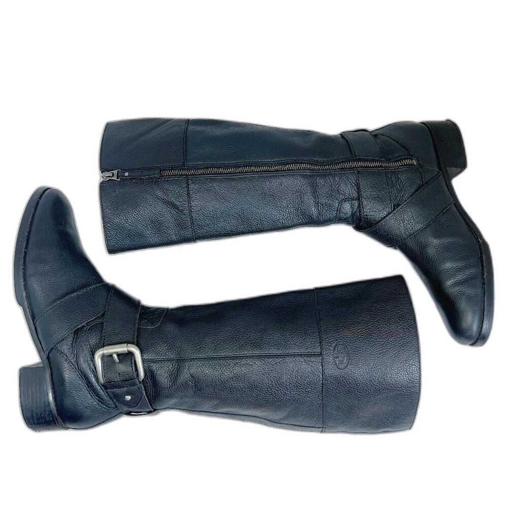 Fossil Black Pebbled Leather Riding Boots Knee High Boots Old Money Size 10