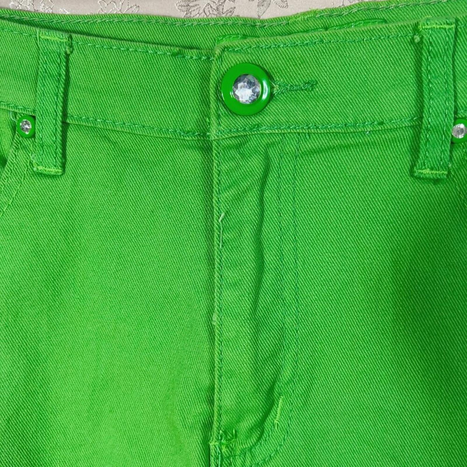 y2k Vintage Green Denim Mini Skirt Rhineston Buttons Women's Size 15
