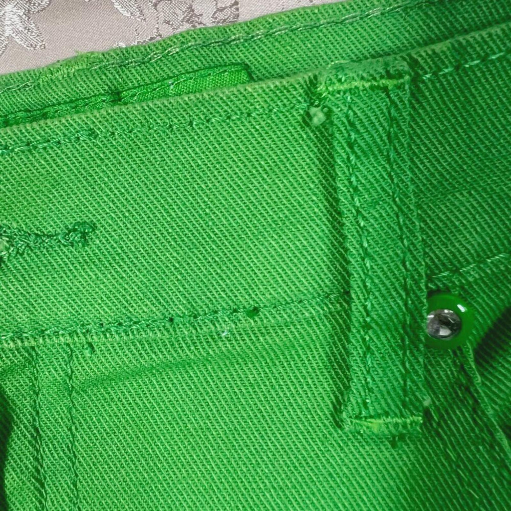 y2k Vintage Green Denim Mini Skirt Rhineston Buttons Women's Size 15