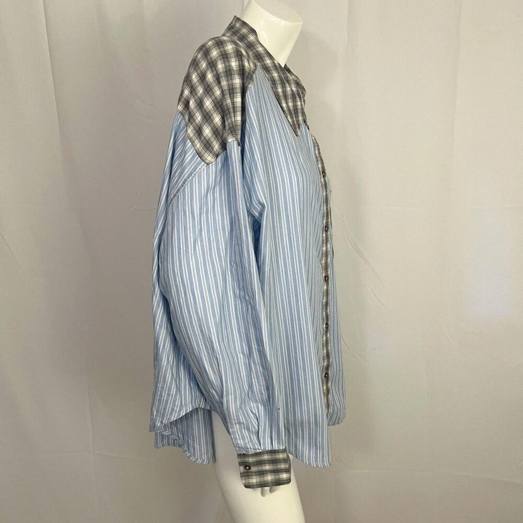 Out From Under Urban Outfitters Blue Pinstripe Grey Plaid Button Up Size L