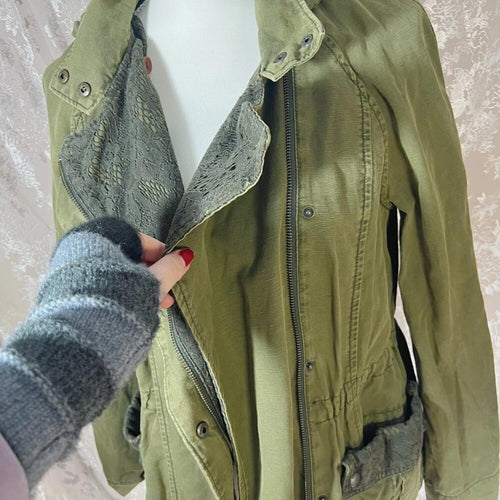 Anthropologie Hei Hei Olive Green Lace Trim Anorak Army Military Jacket Size M