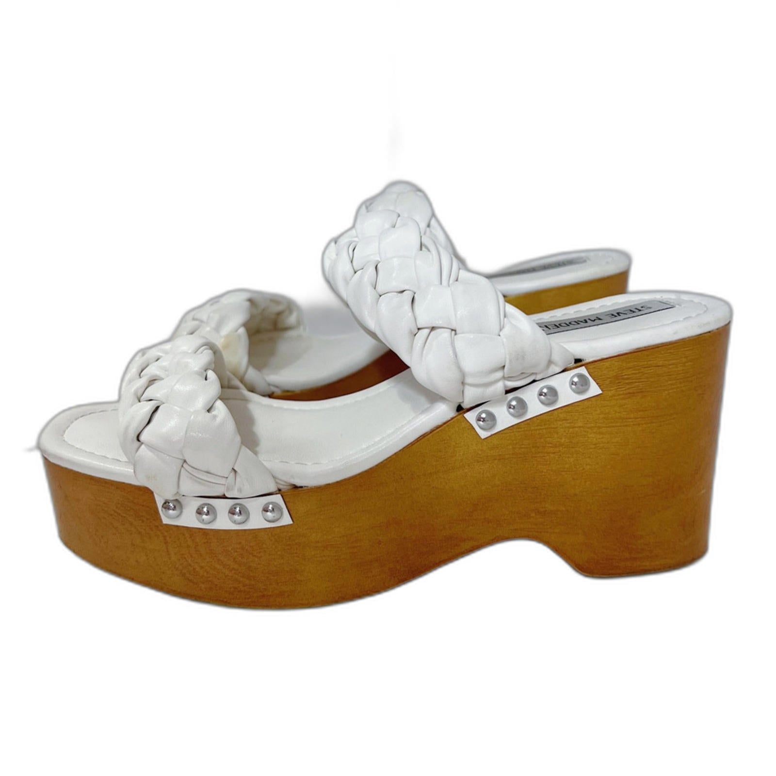 Steve Madden Fauna White Leather Braided Wedges Platform Sandals Size 10