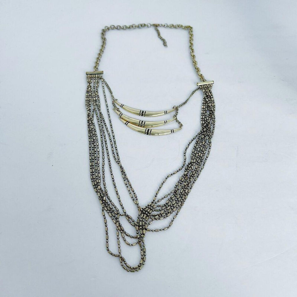 Multistrand Silver and Gold Statement Necklace Horn Boho Western