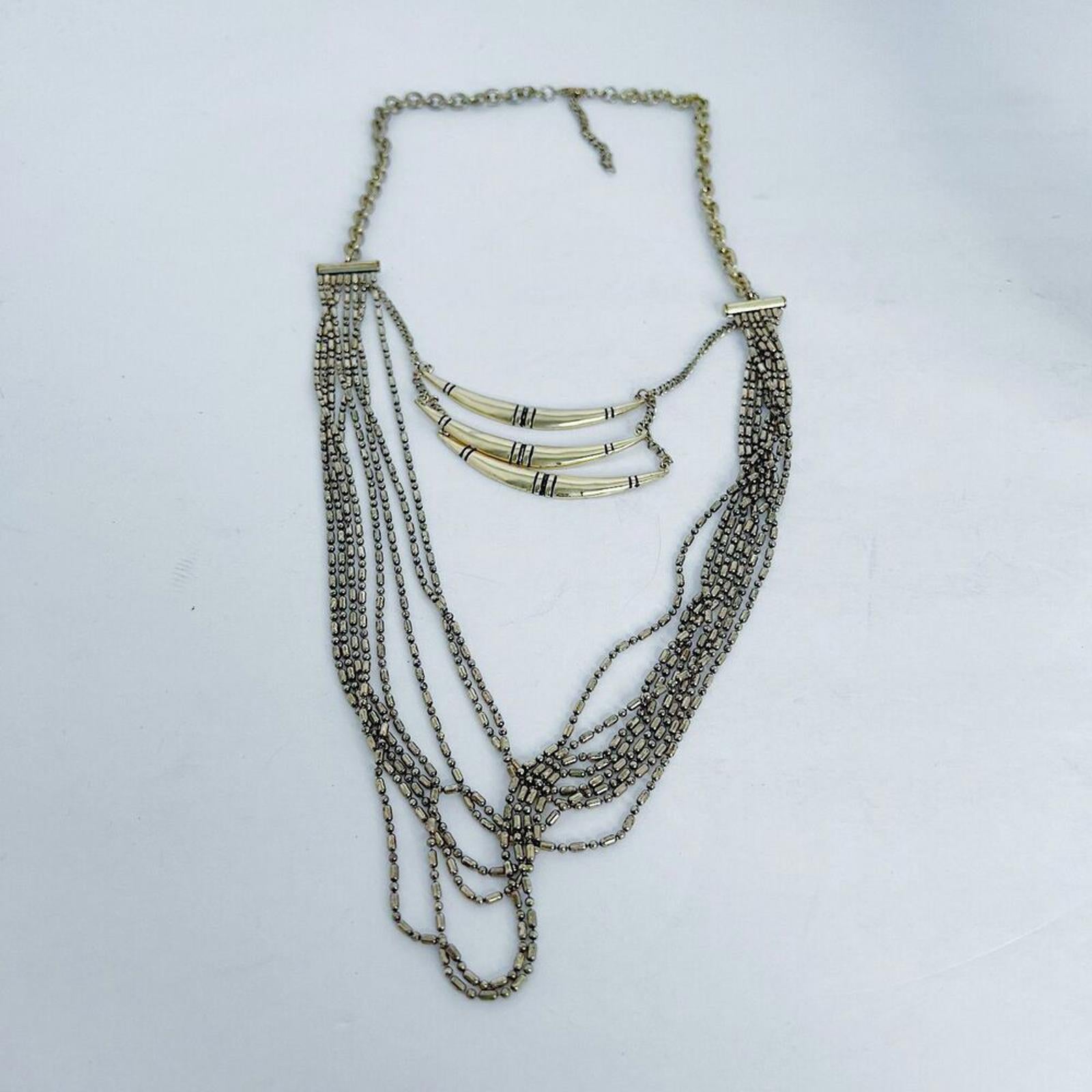 Multistrand Silver and Gold Statement Necklace Horn Boho Western