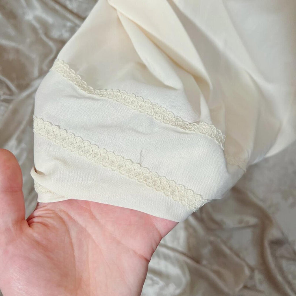 Vintage Merville Cream Satin Slip Dress Lace Trim Women's Size 12