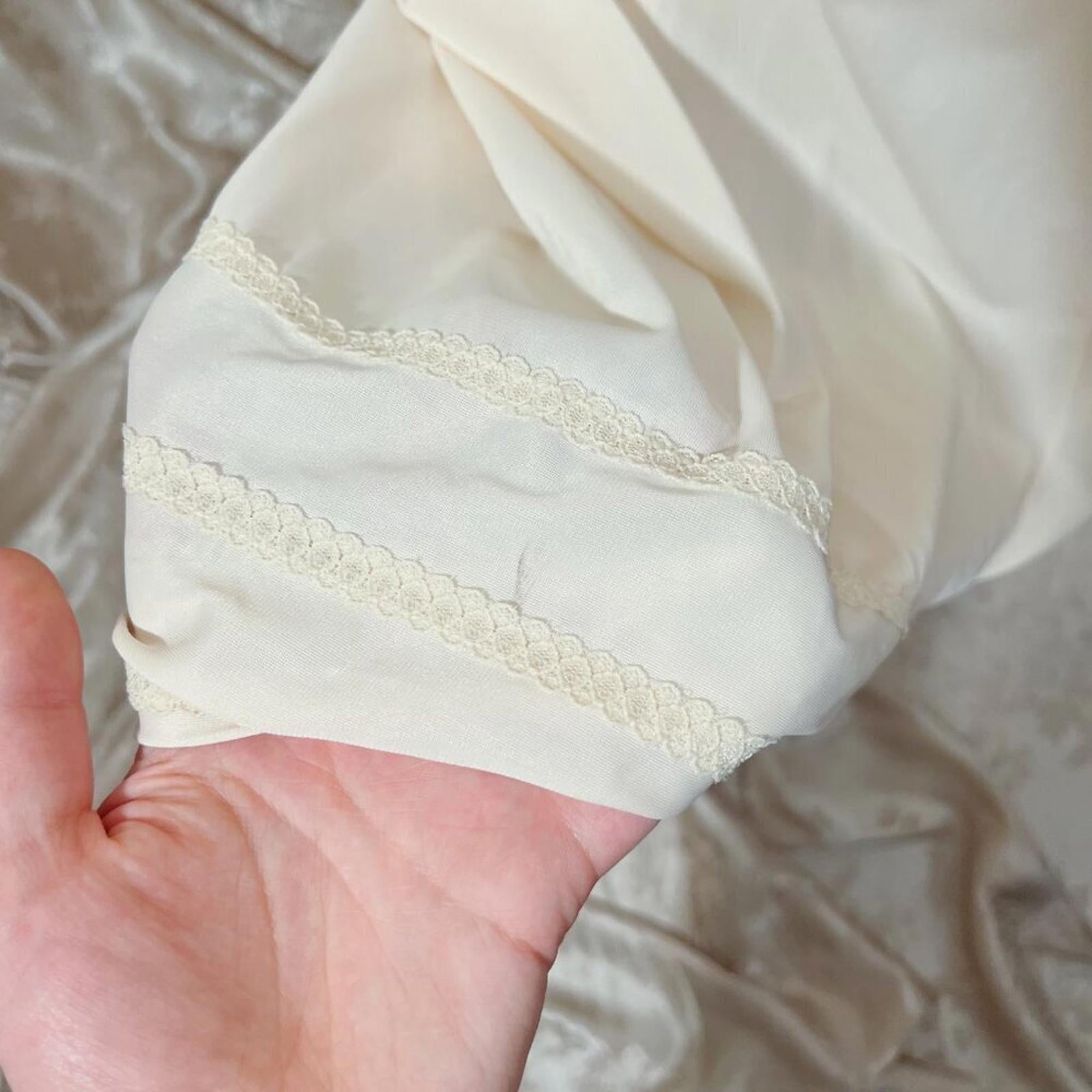 Vintage Merville Cream Satin Slip Dress Lace Trim Women's Size 12