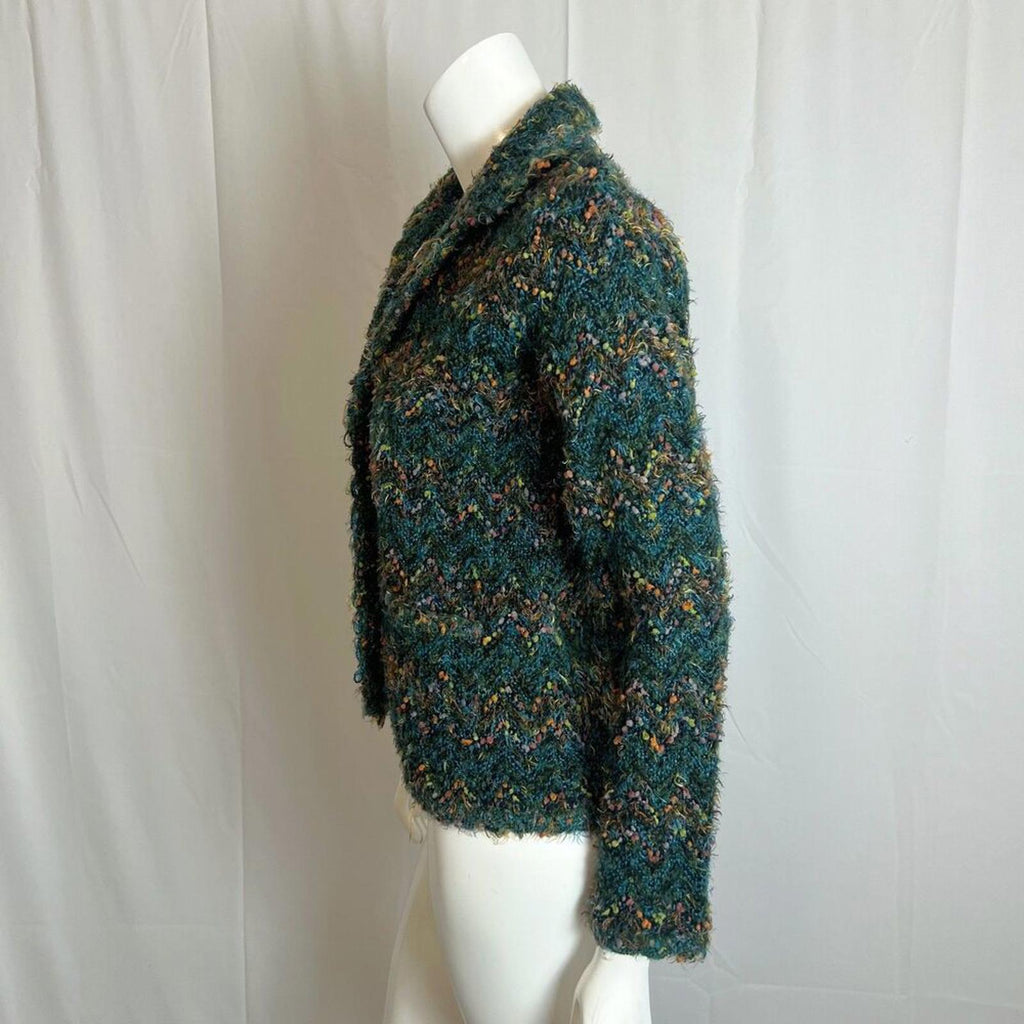 Vintage Tweeds Wool Blend Knit Blazer Green Blue Striped Cardigan Size S
